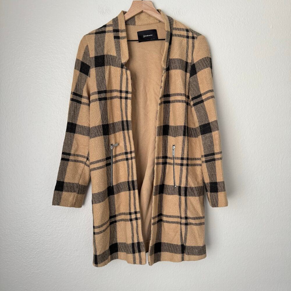 Stradivarius Women's Brown Plaid Cardigan Jacket Size Large Two Tone Sweater
